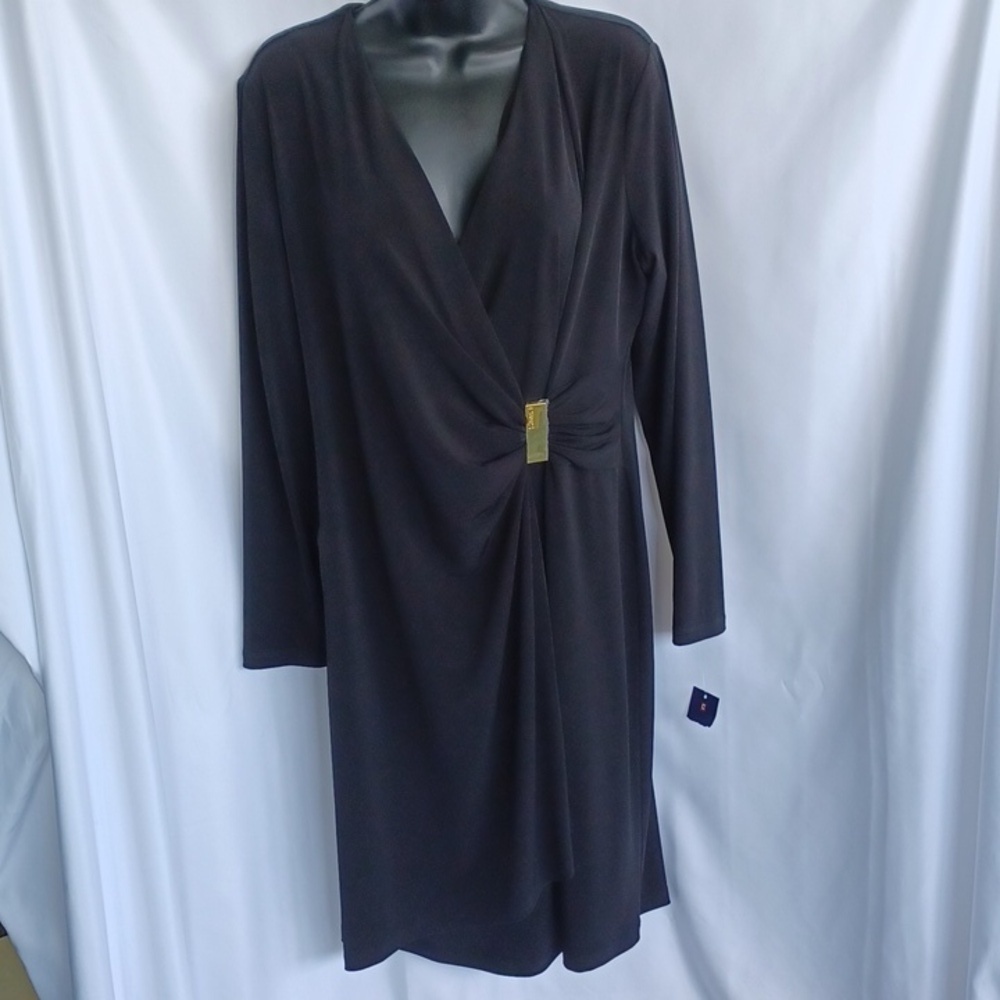 Nwt Chaps Black Formal Midi Dress Size 14, Stretchy, Gold Accent, 21" PTP, 38" L